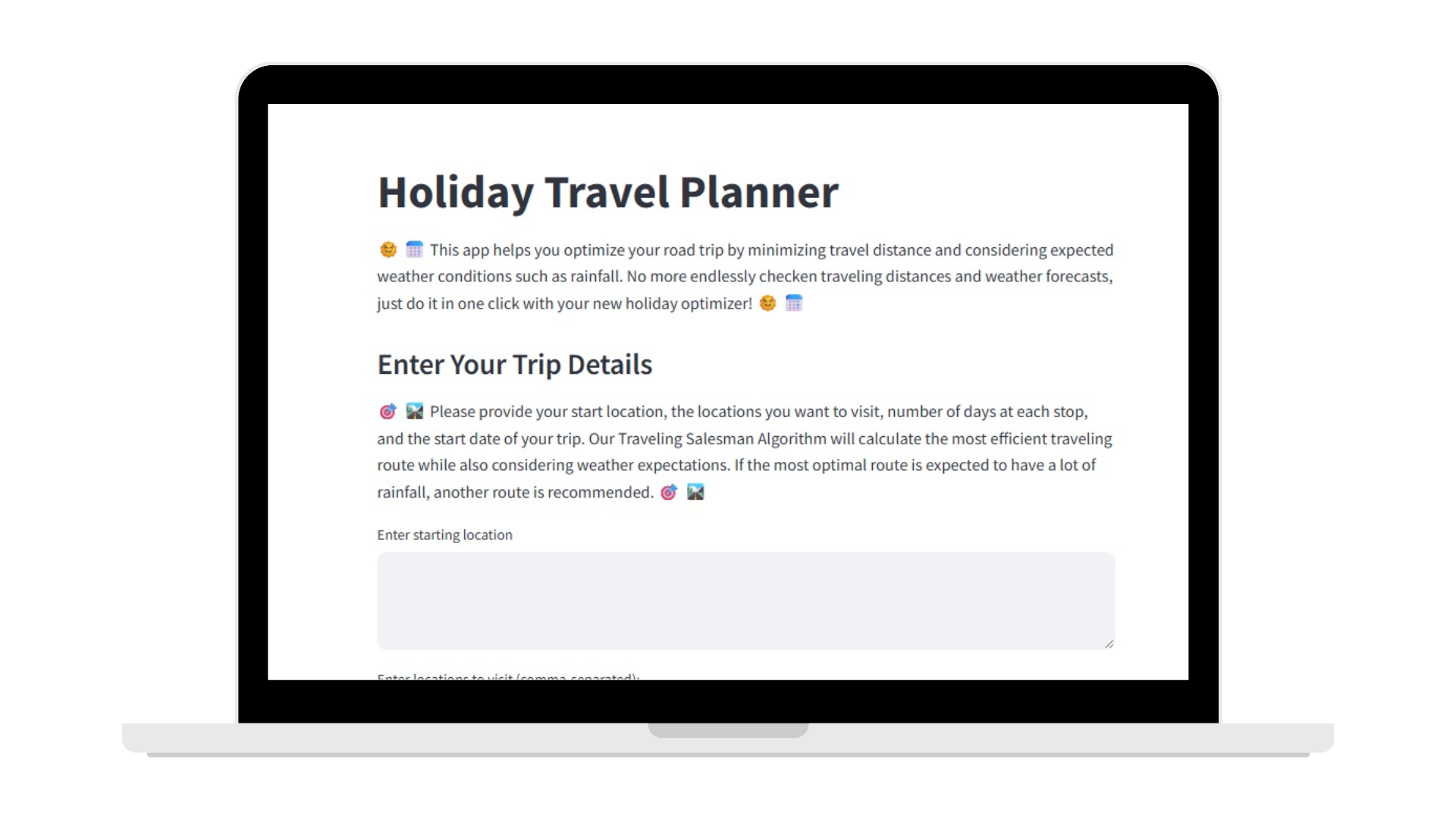 Holiday travel planner